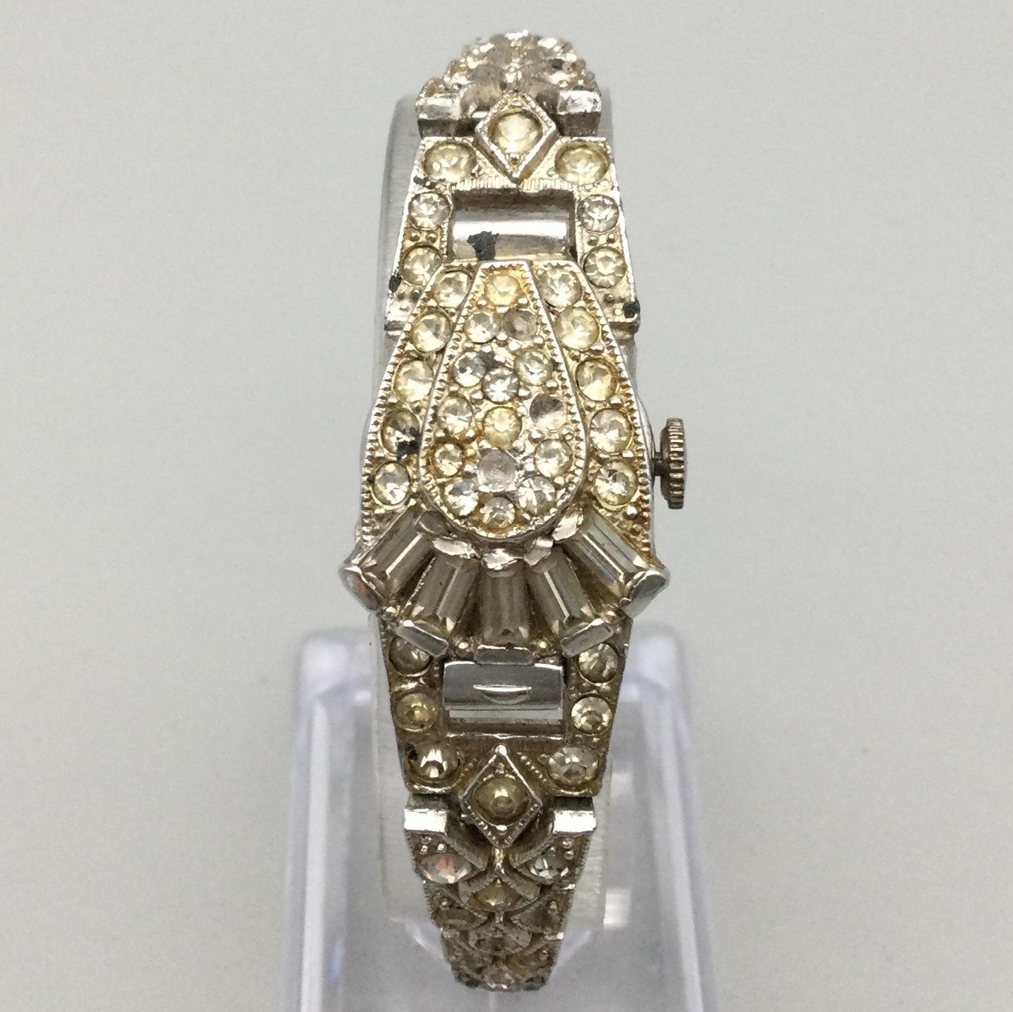 Vintage Welsbro Womens Watch 16mm Secret Dial Rhinestone Bracelet Manual Wind 7″