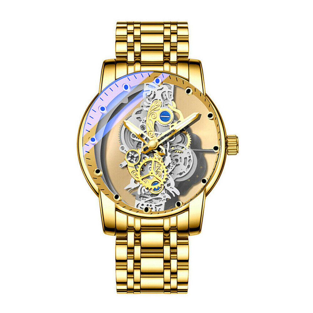 Luxury Men’s Automatic Quartz Stainless Steel Business Watch Hollow Skeleton USA