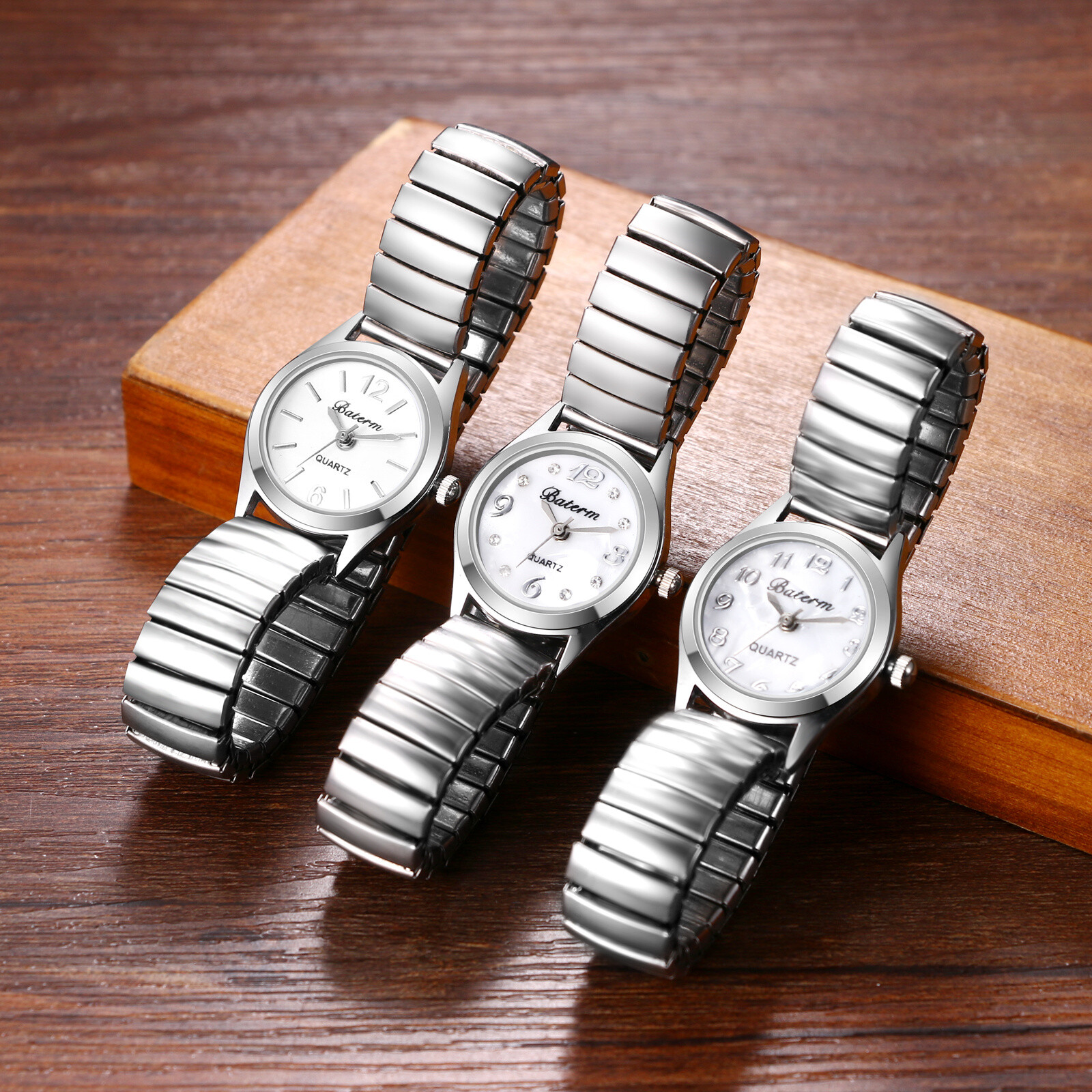 Women Delicate Small Dial Simple Silver Elastic Strap Arabic Analog Quartz Watch
