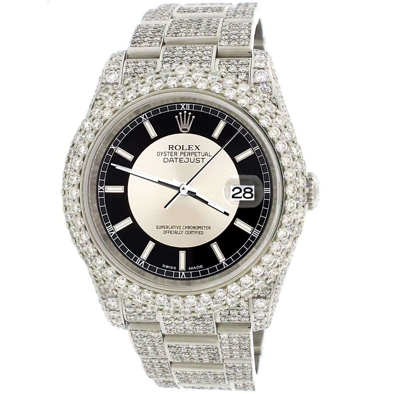 Rolex Datejust 36mm Tuxedo Dial Pave Diamond Watch/16.9CT Bezel/Case/Bracelet