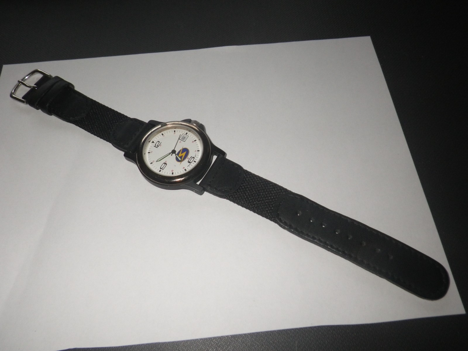 UNISEX QUARTZ LOGO WATCH-Black 2-Piece Leather Strap-Screw Back- Stainless Steel