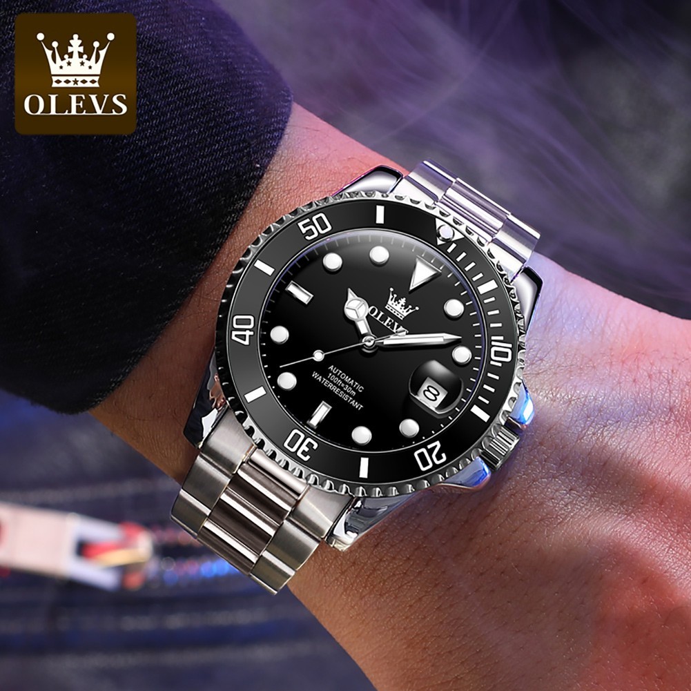 OLEVS Men’s Watch Automatic Mechanical, Stainless Steel Luminous Waterproof Date