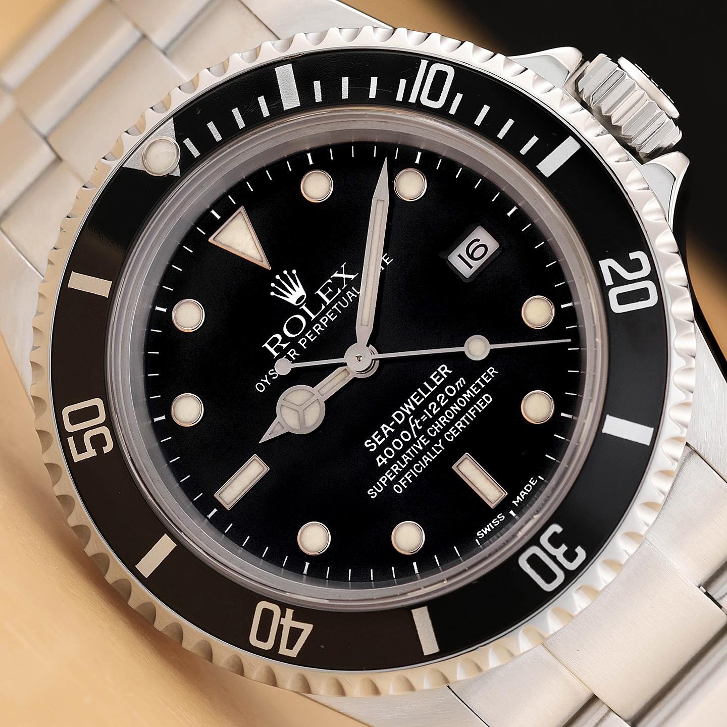 2000 PAPER ROLEX MENS SEA-DWELLER DATE 16600 BLACK STAINLESS STEEL 40MM WATCH