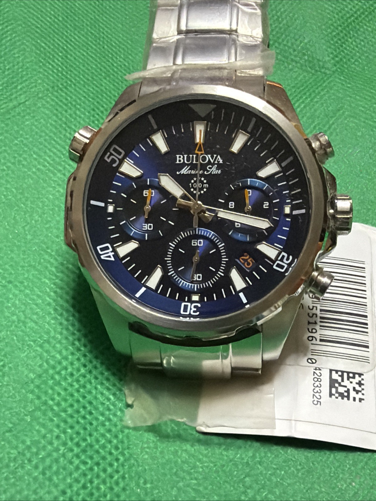 Bulova Marine Star Chronograph Blue Dial Stainless Steel 96B256 100M Mens Watch