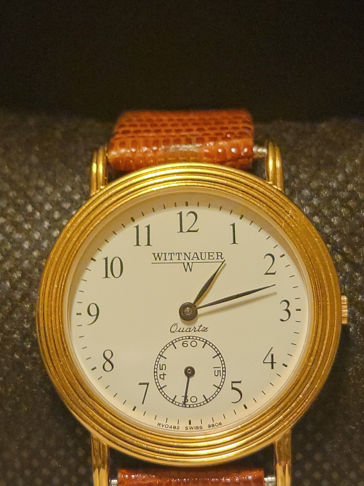 Wittnauer 18K GOLD Plated SUB-SECOND 35MM Men’s Watch Swiss 15 JEWELS NEW BATT
