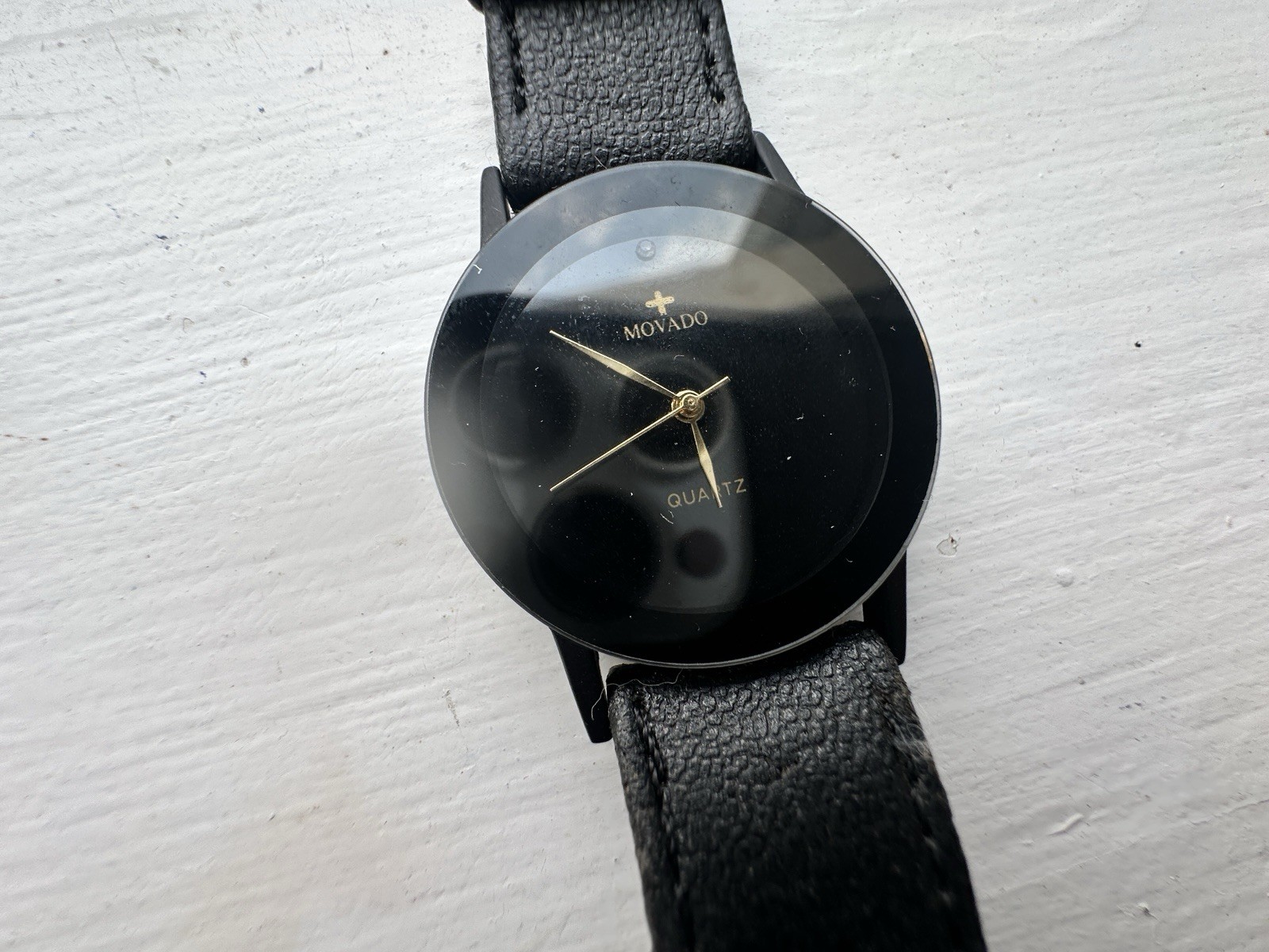 Movado Museum Black Dial Black PVD Quartz Watch Black Leather Strap