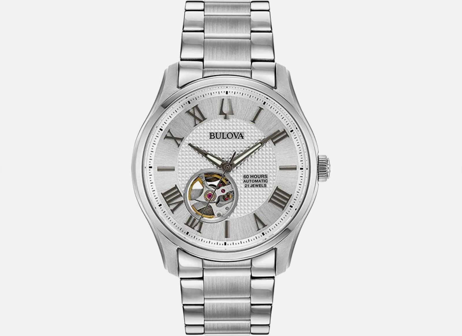 BULOVA 96A207 Wilton Automatic 21 Jewels Skeleton Silver Dial Men’s Watch