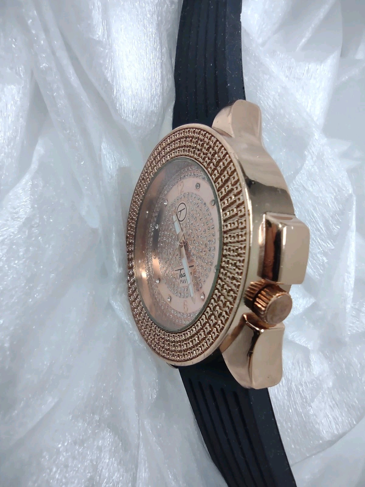 Techno Pavé Quartz Copper Dial Black Rubber Strap Luxury Men’s Wristwatch