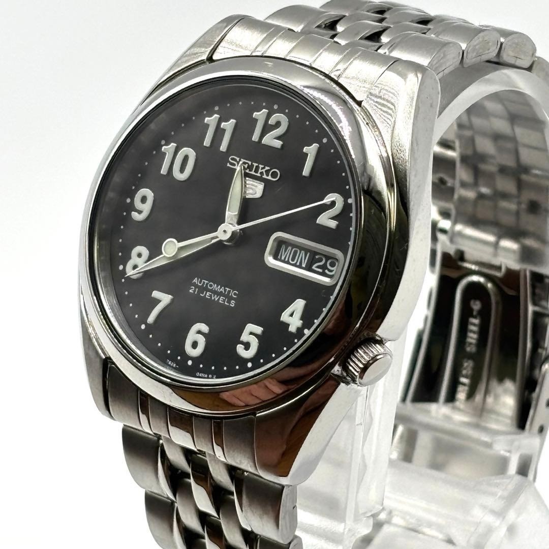 SEIKO 7S26 Automatic Watch Black Dial Day Date Stainless Steel Mens Edition
