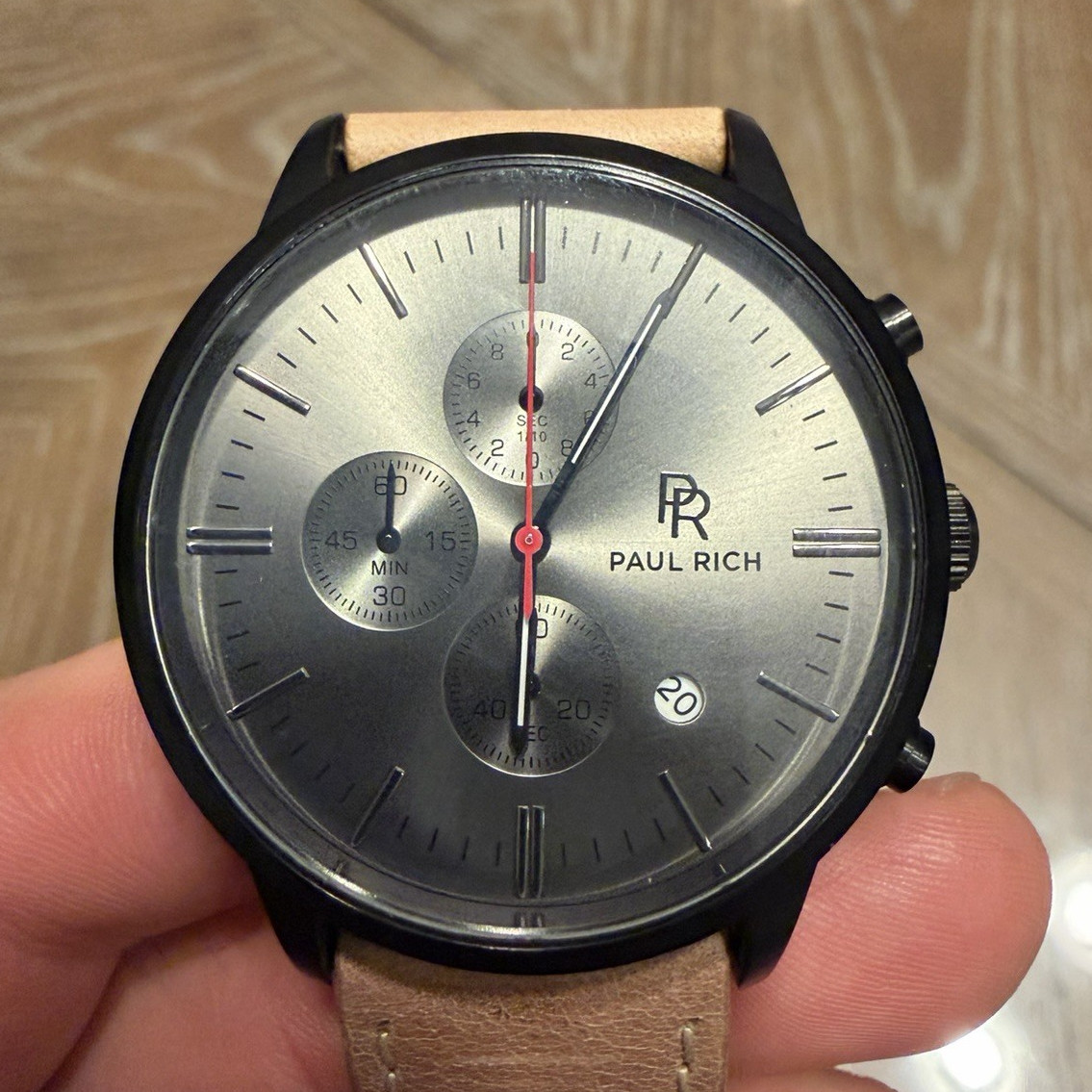 Paul Rich PR11-M Quartz Chronograph Date Gray Dial Black Steel Beige Strap