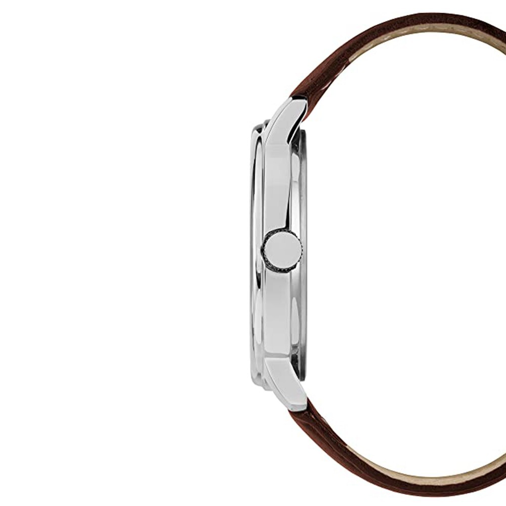 Timex Mens Classics 43mm Silver Case Mineral Glass Brown Leather Strap Watch