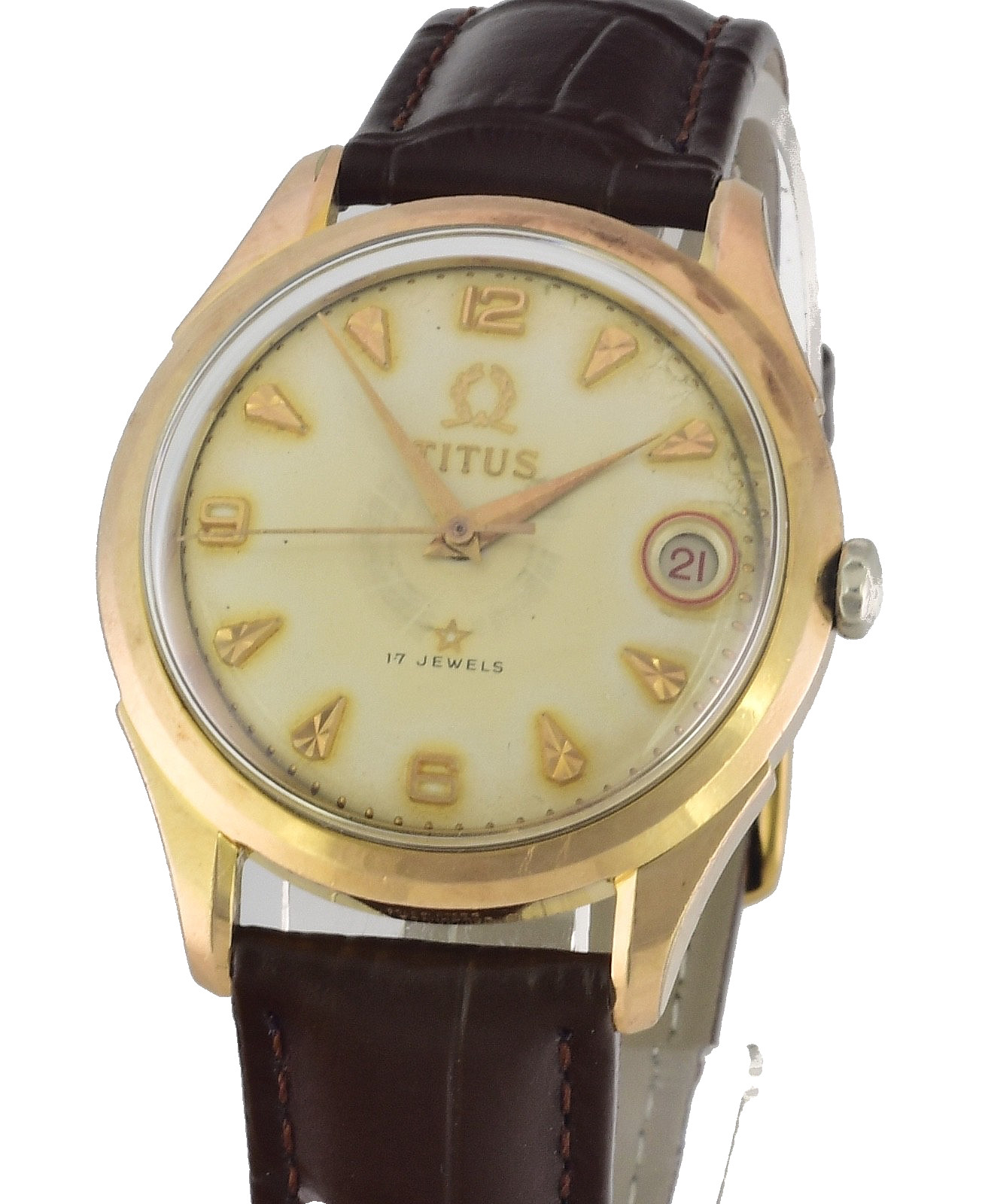 Vintage TITUS 17 Jewels Automatic Date Rose Gold All Swiss Wrist Watch –