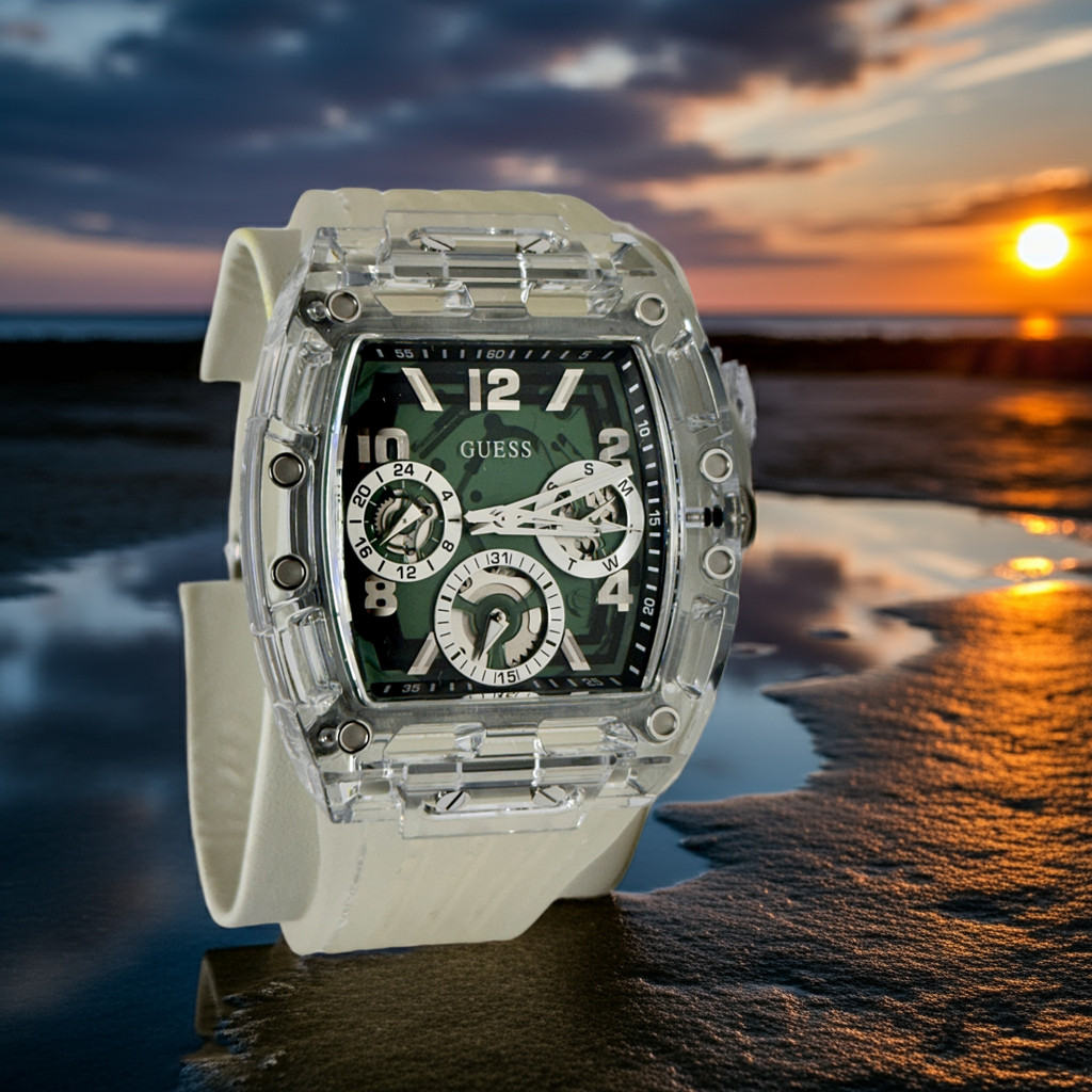 Guess Mens Watch Green Multi Dial Phoenix GW0499G8 Transparent