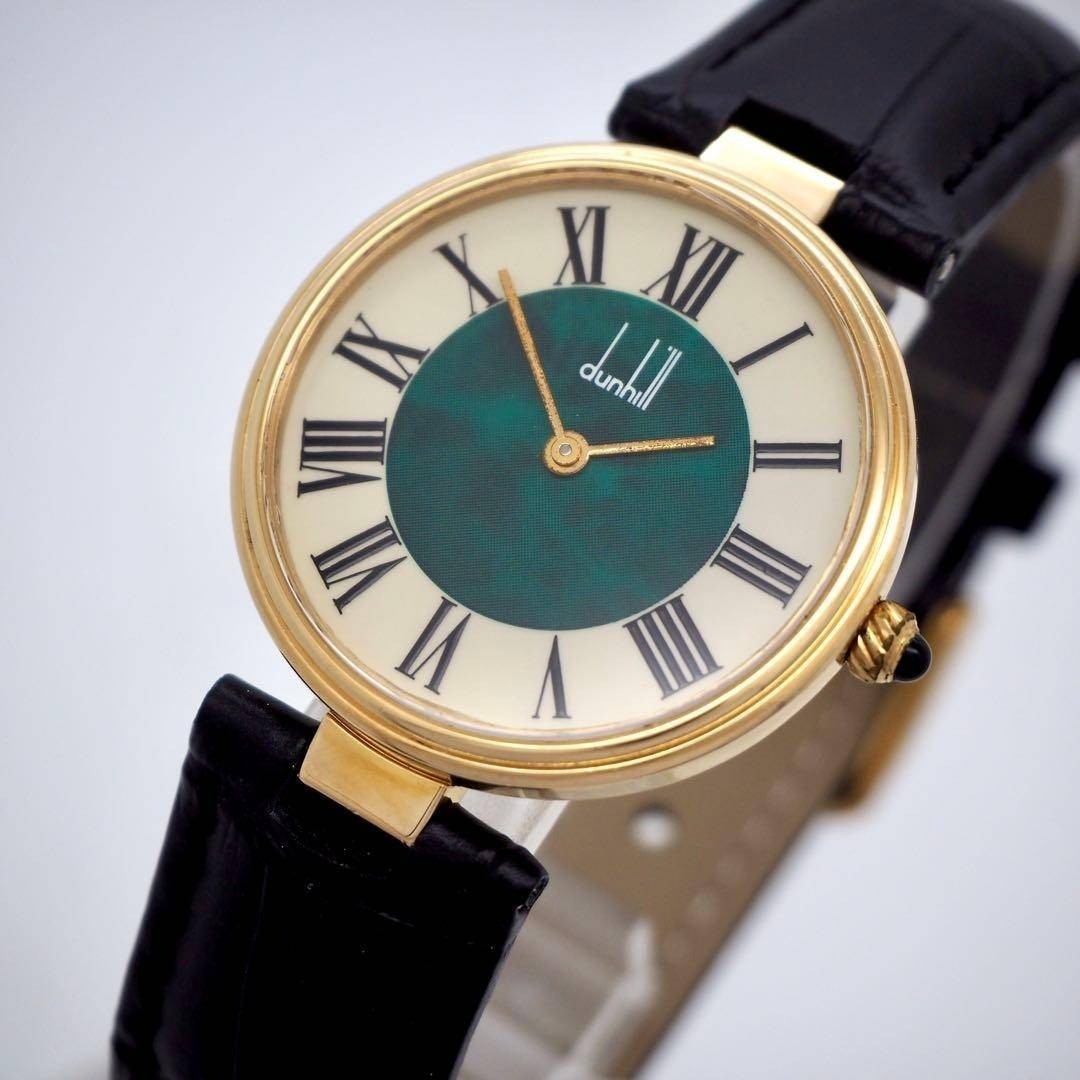 Dunhill SV925 Quartz Watch Green Bezel Ivory Dial 19.8cm 7.8in Working Gold Tone