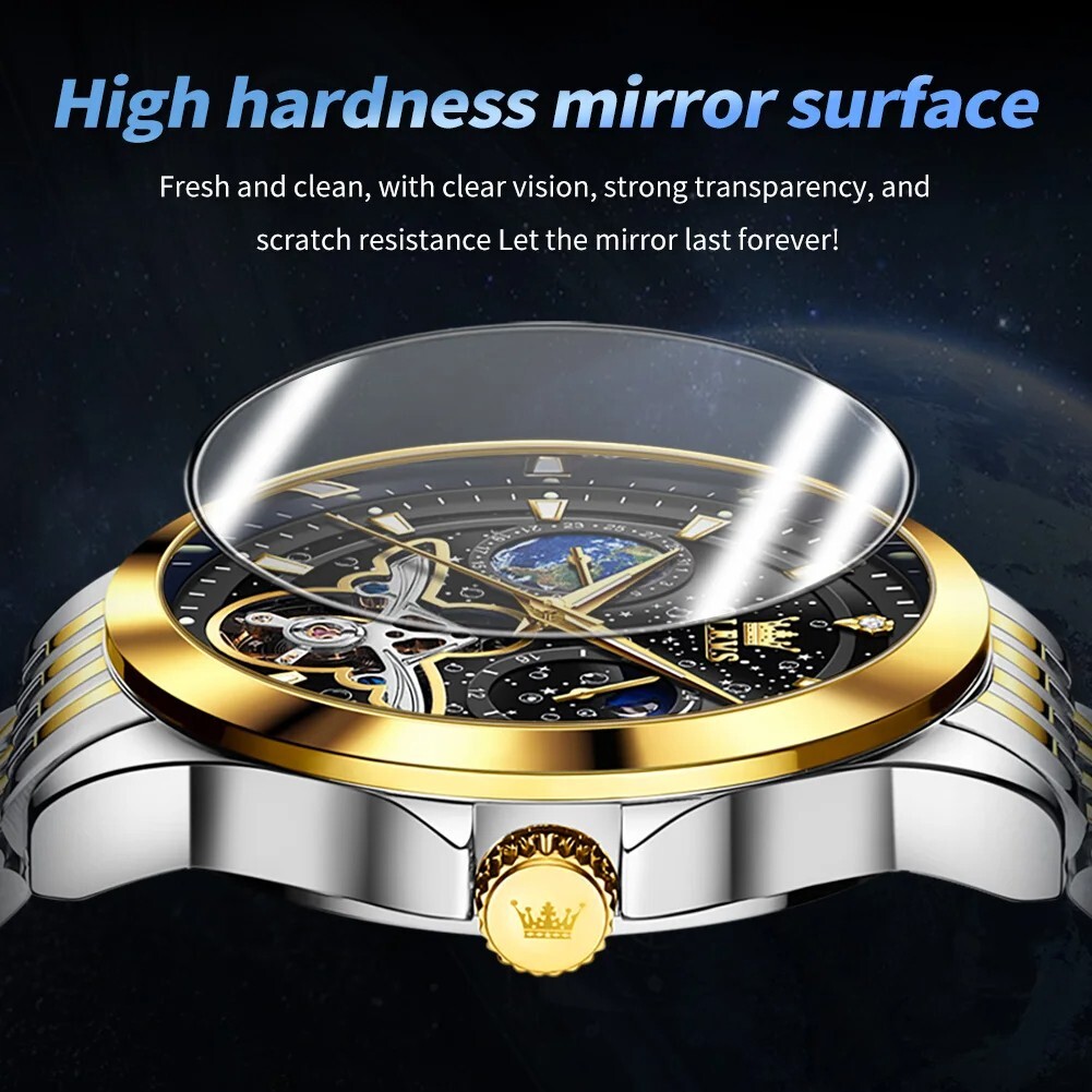 Automatic Mechanical Waterproof OLEVS Luxury Watch Men Moon Phase Mens Strap