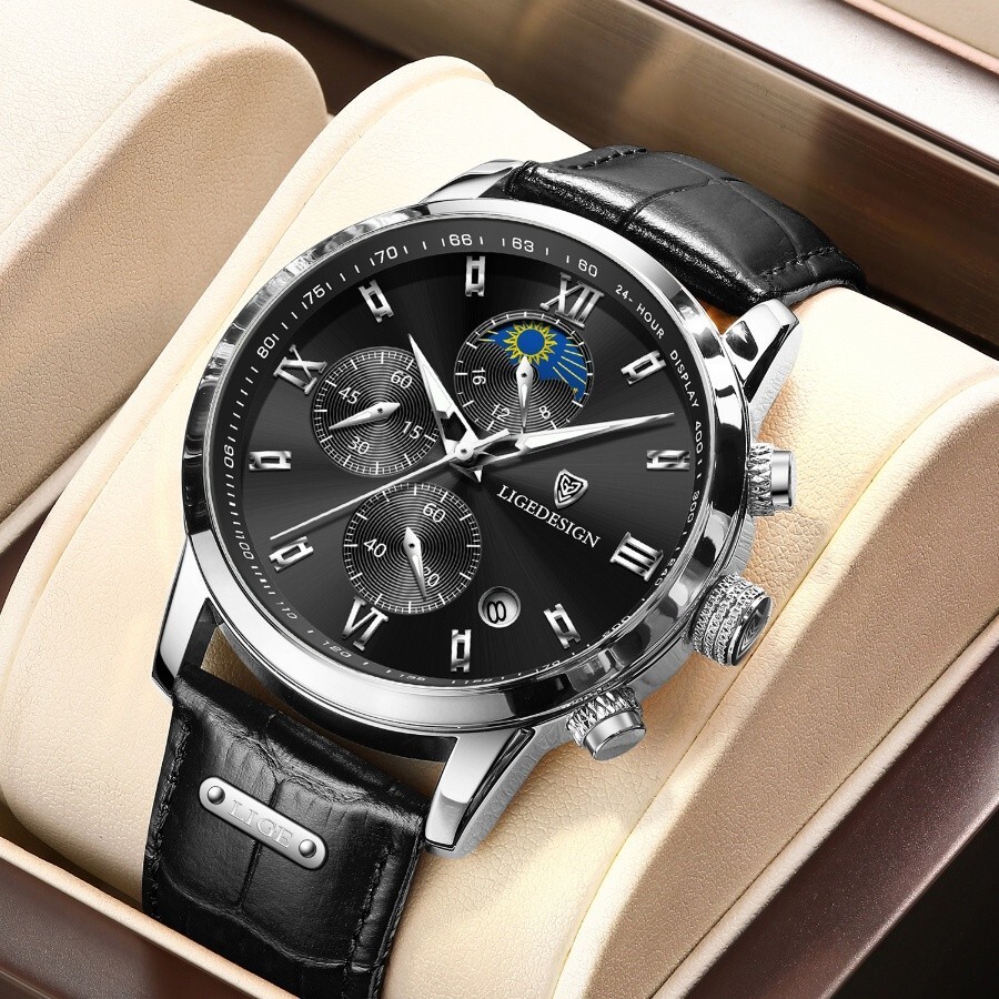 Men Watch Quartz Luminous Date Leather Band Casual Wristwatch 3ATM Waterproof US