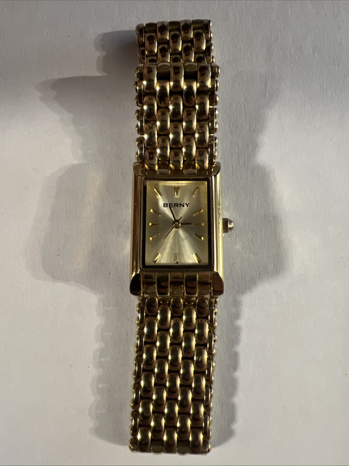 Berny Gold Tone Rectangular Quartz Watch Stainless Steel 30M Water Resist