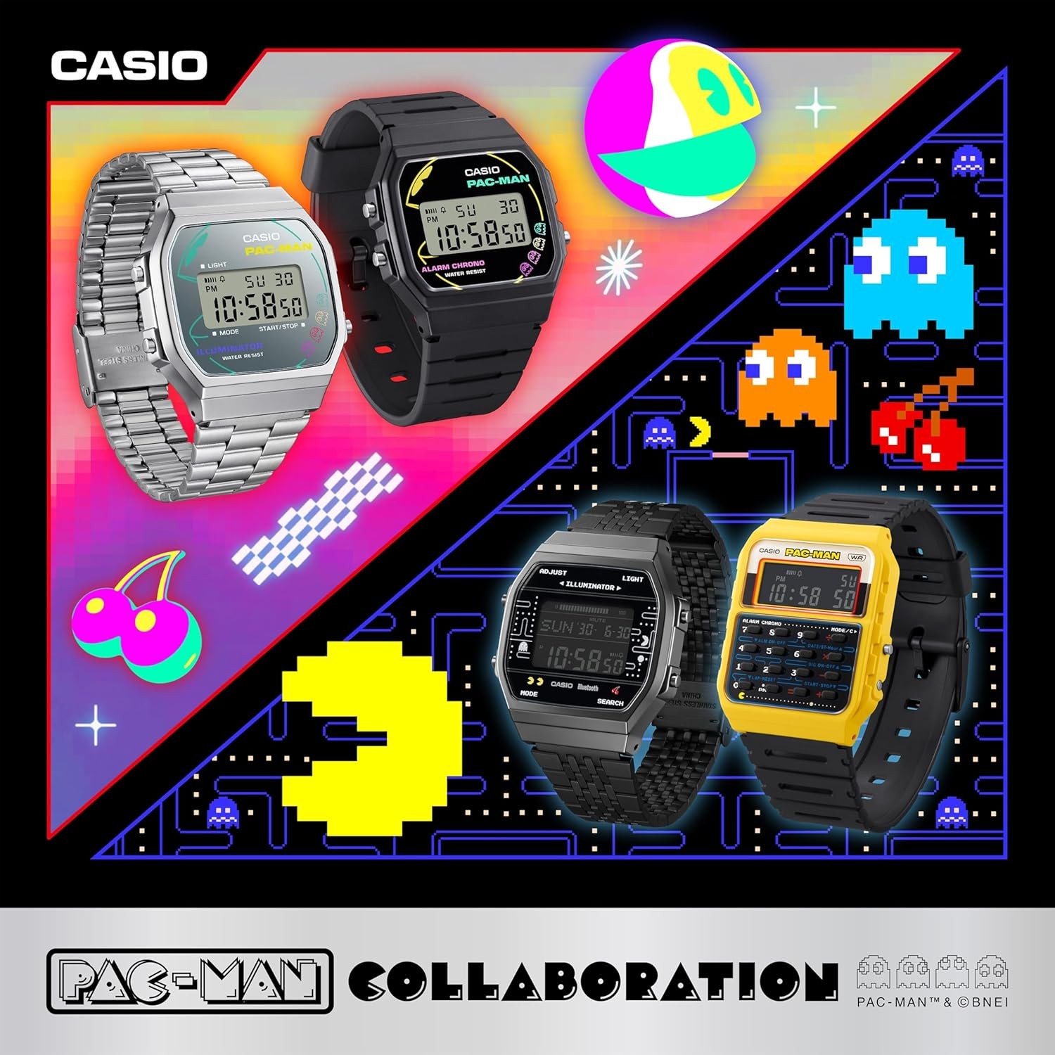 Casio Classic PAC-MAN Collaboration Wristwatch F-91WPC-1AJR Black from Japan