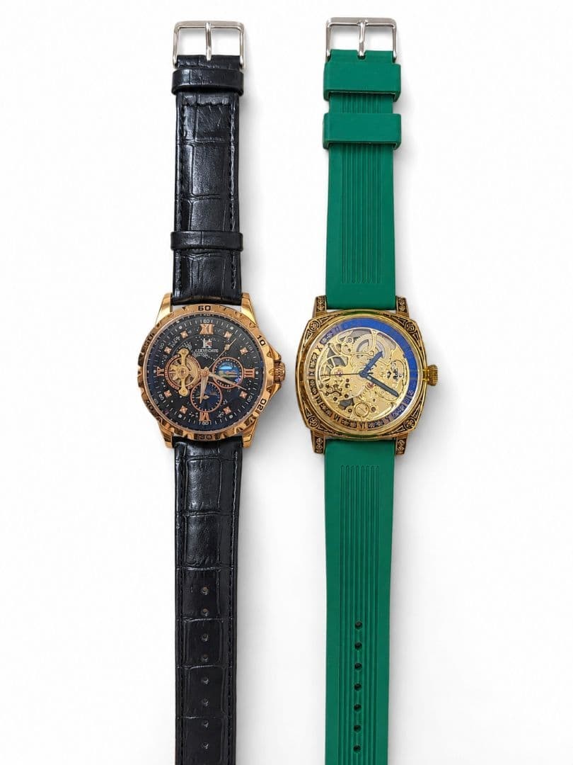 Seiko Automatic Watch Set 2pcs Open Heart Skeleton Leather Rubber Cases