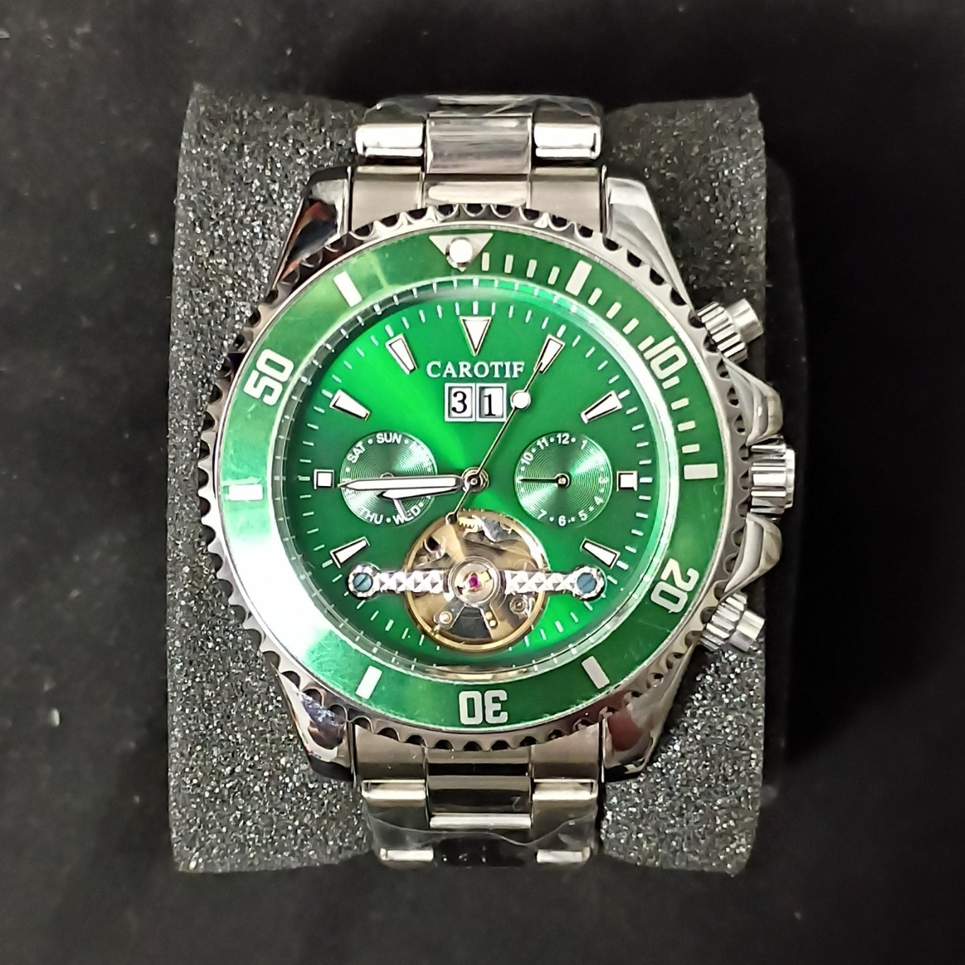 CAROTIF Men’s Automatic Diver Watch Green Dial Date Steel Bracelet 40-43.9mm