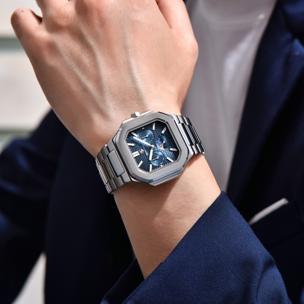 Men’s Quartz Watch Moonphase Hardlex Crystal Luminous Waterproof Stainless Steel