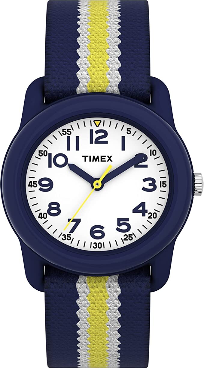 Timex Boys TW7C05800 Time Machine Blue/Yellow Stripes Elastic Fabric Strap Watch