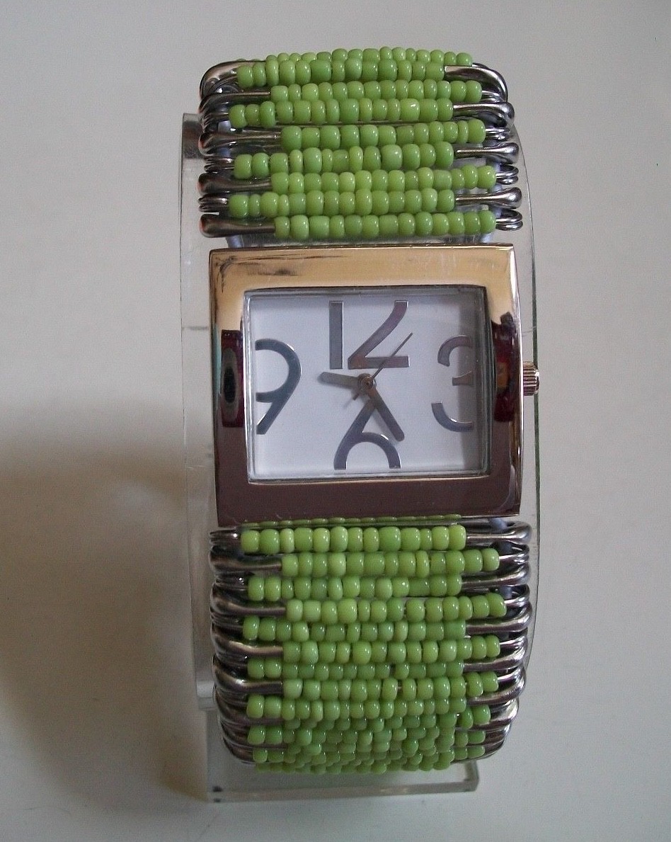 Women’s Fashion Red, Green, Multicolor Bead Safety Pin Casual Fun Stretch Watch