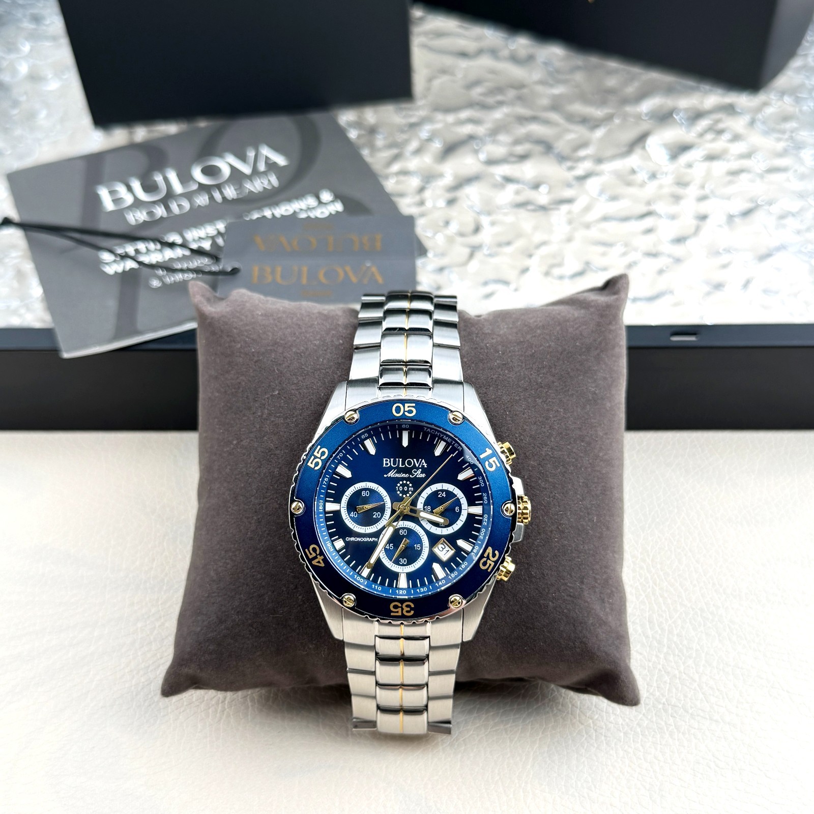 Bulova Marine Star Quartz Two-Tone Stainless Steel Blue Dial Men’s Watch 98B400