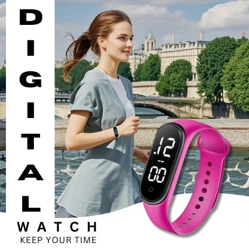 Men Women Sports Purple Fitness Multifunction LED Digital Watch