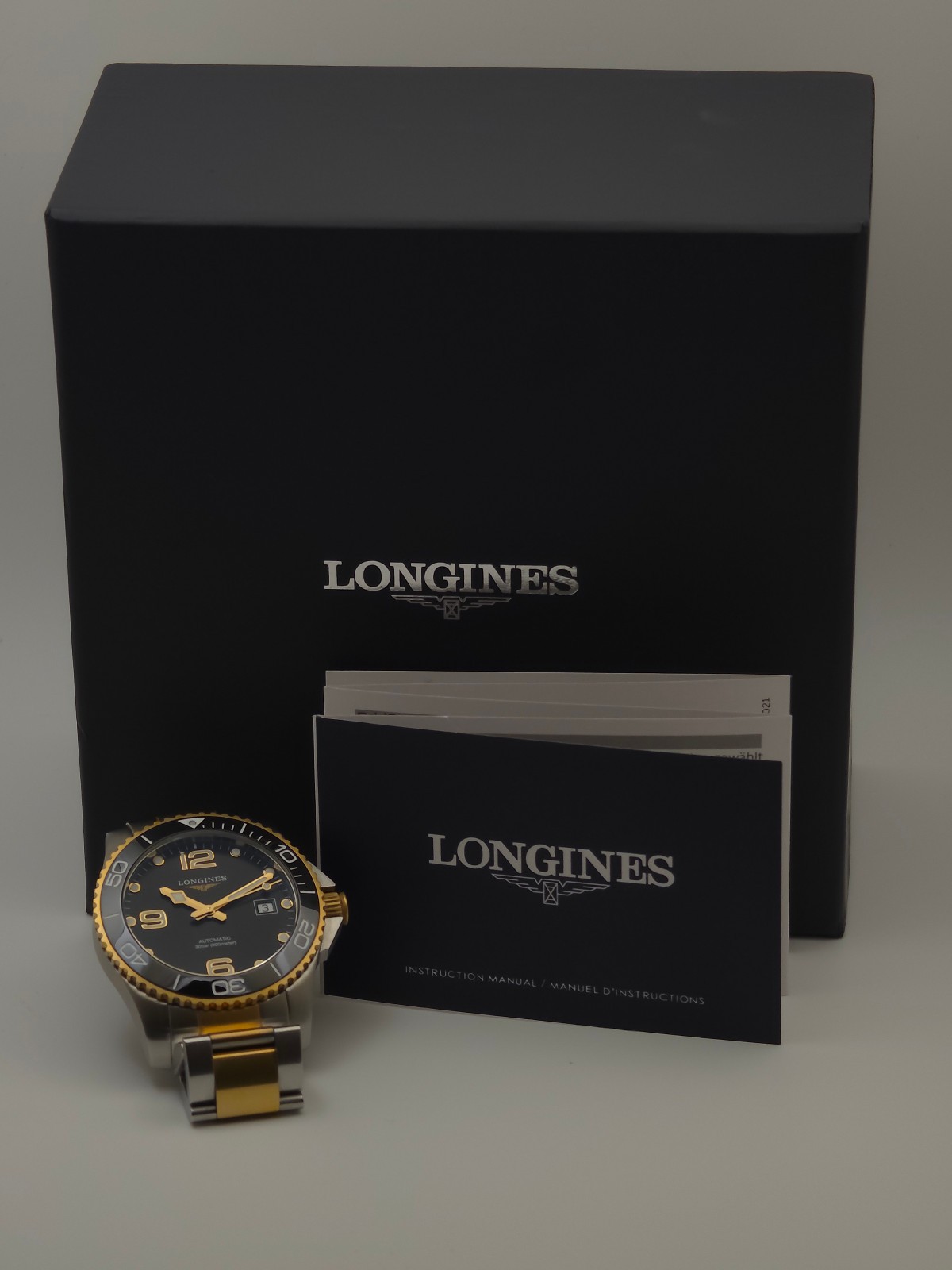 Longines HydroConquest 41mm Two‑Tone L3.781.3.56.7 Black Dial Ceramic Bezel Box