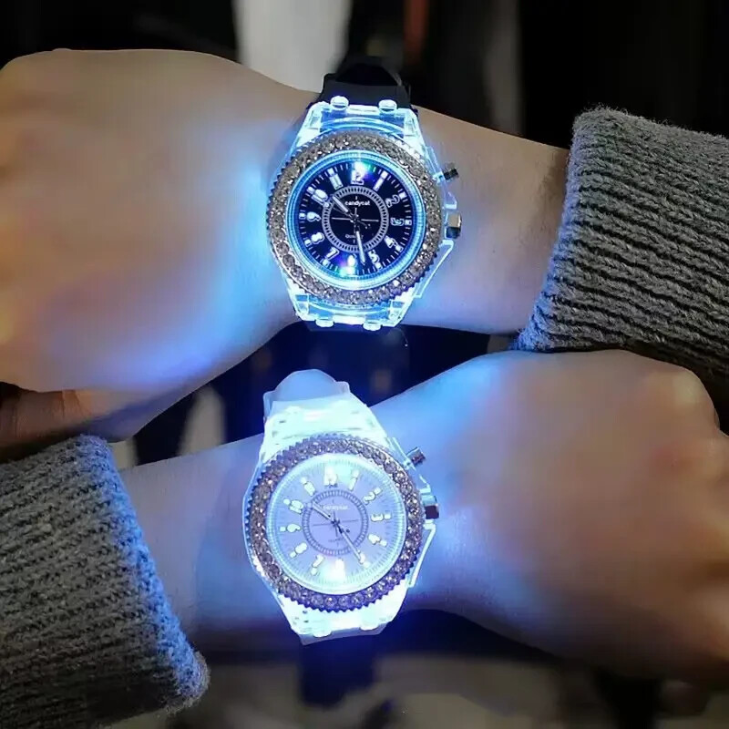 Black Glowing Watch Transparent Luminous Function Quartz Watch Fashion Gift New