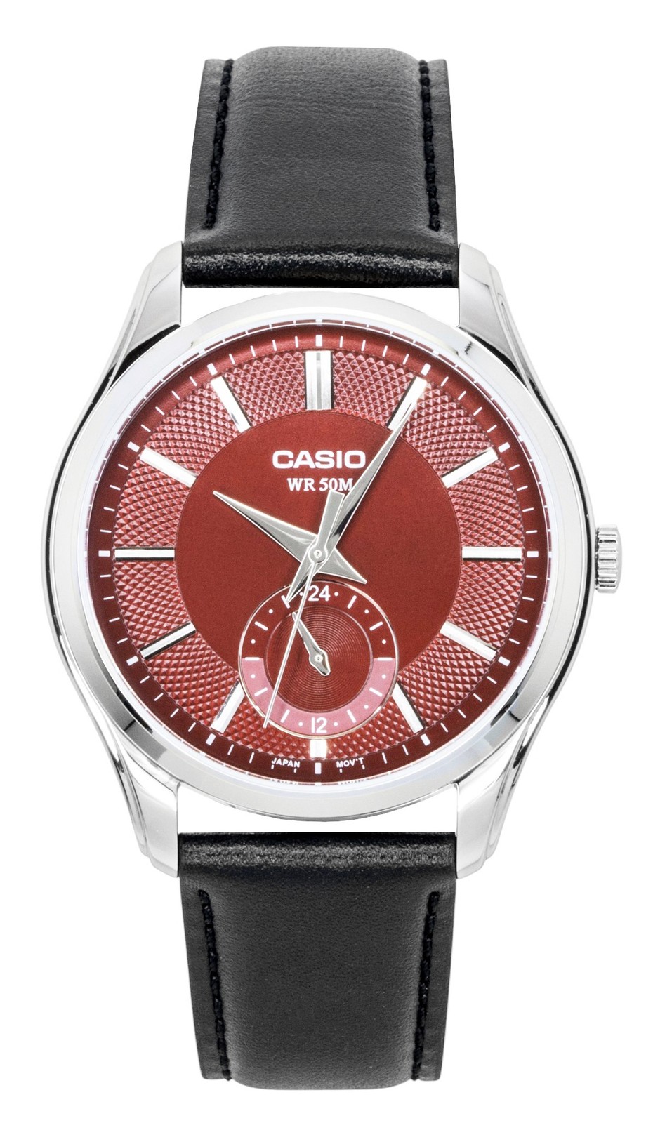 Casio Analog Leather Strap Red Dial Quartz 50M MTP-B315L-4AV Men’s Watch