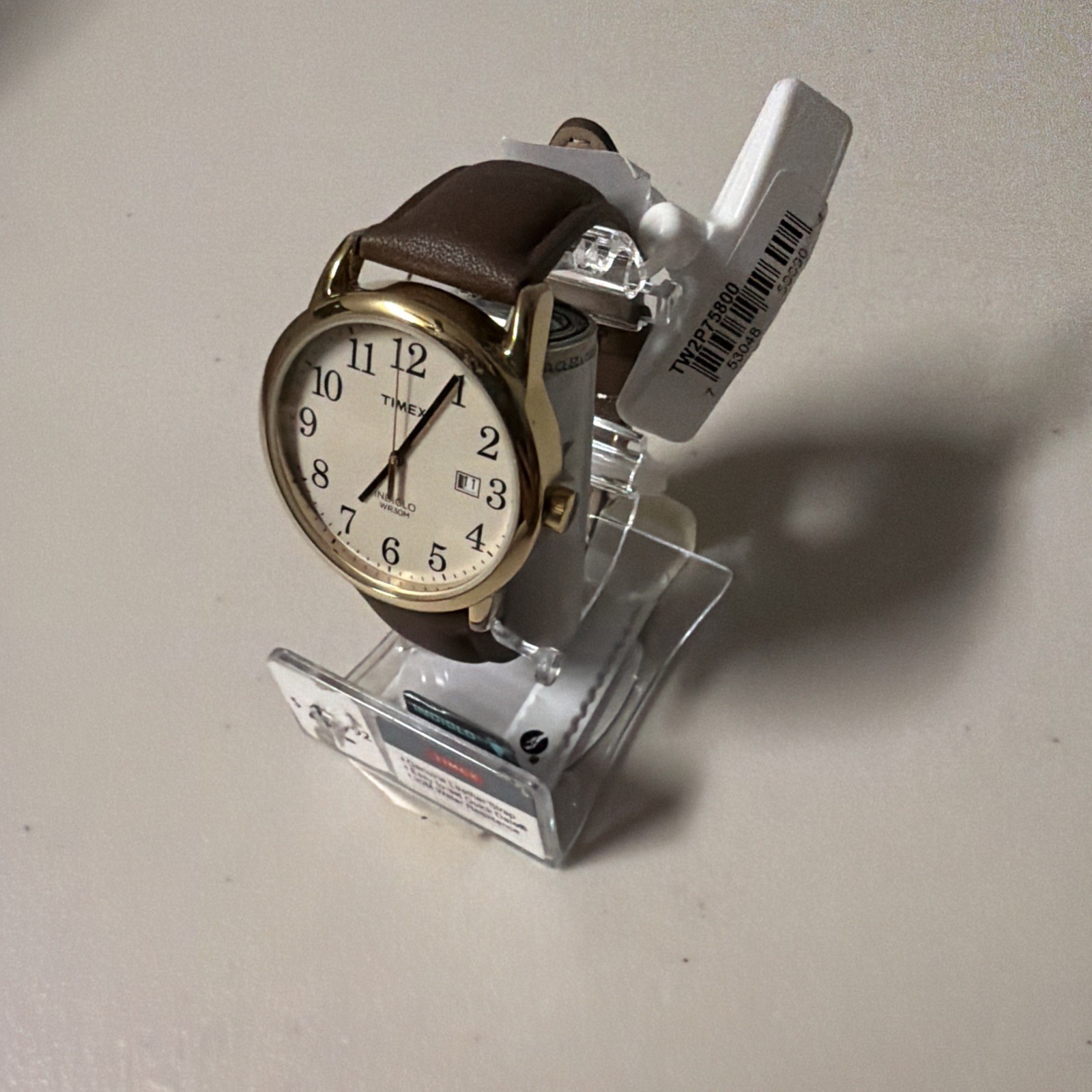 Timex TW2P75800, Men’s Easy Reader Brown Leather Watch, Indiglo, Date, No Box
