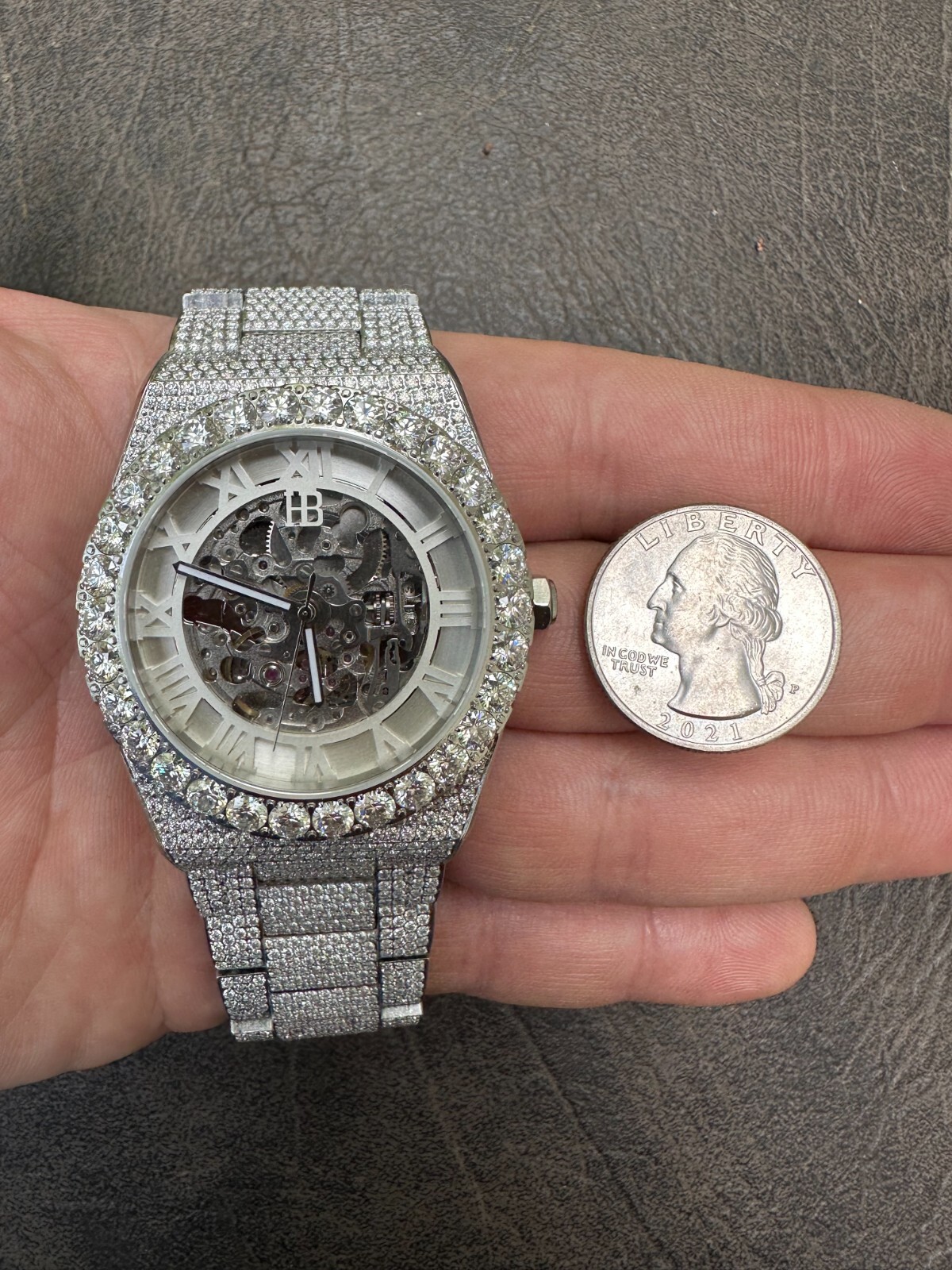 35.5ct MOISSANITE Automatic Skeleton Watch Mens Real Iced Hip Hop Passes Tester