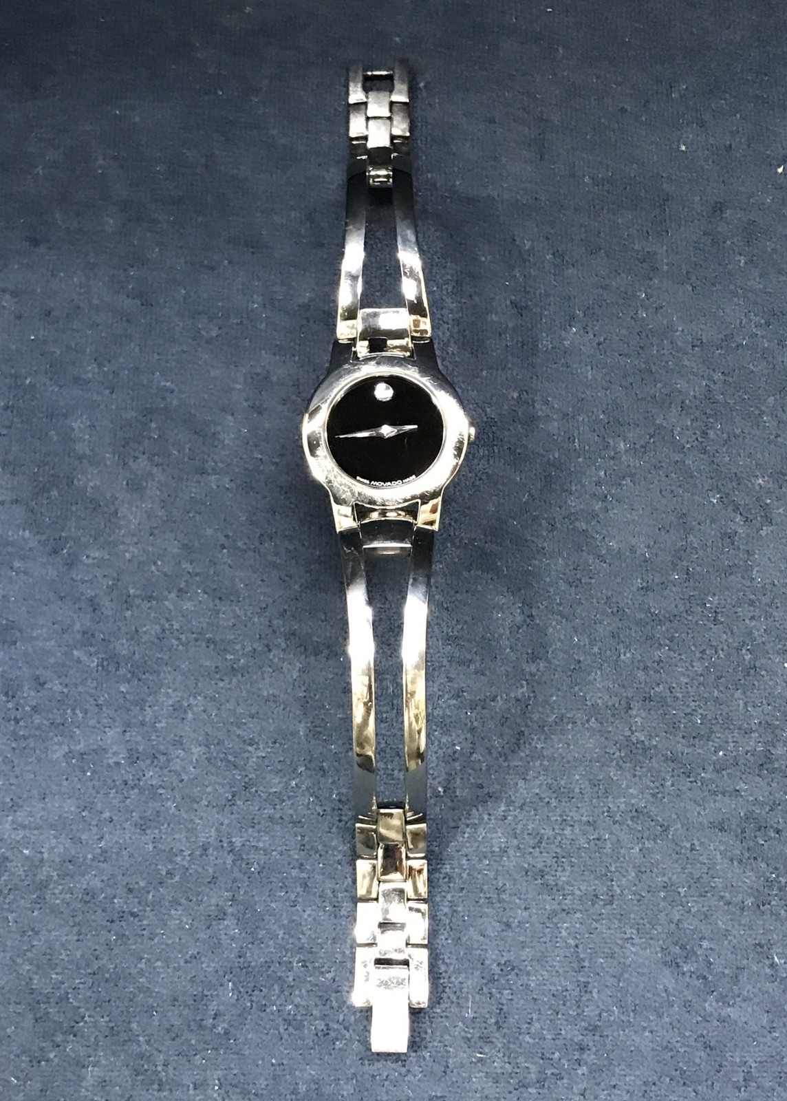 Movado Amorosa Watch Women 24m Black Dial Stainless Steel Round 84 E4 1842 Runs