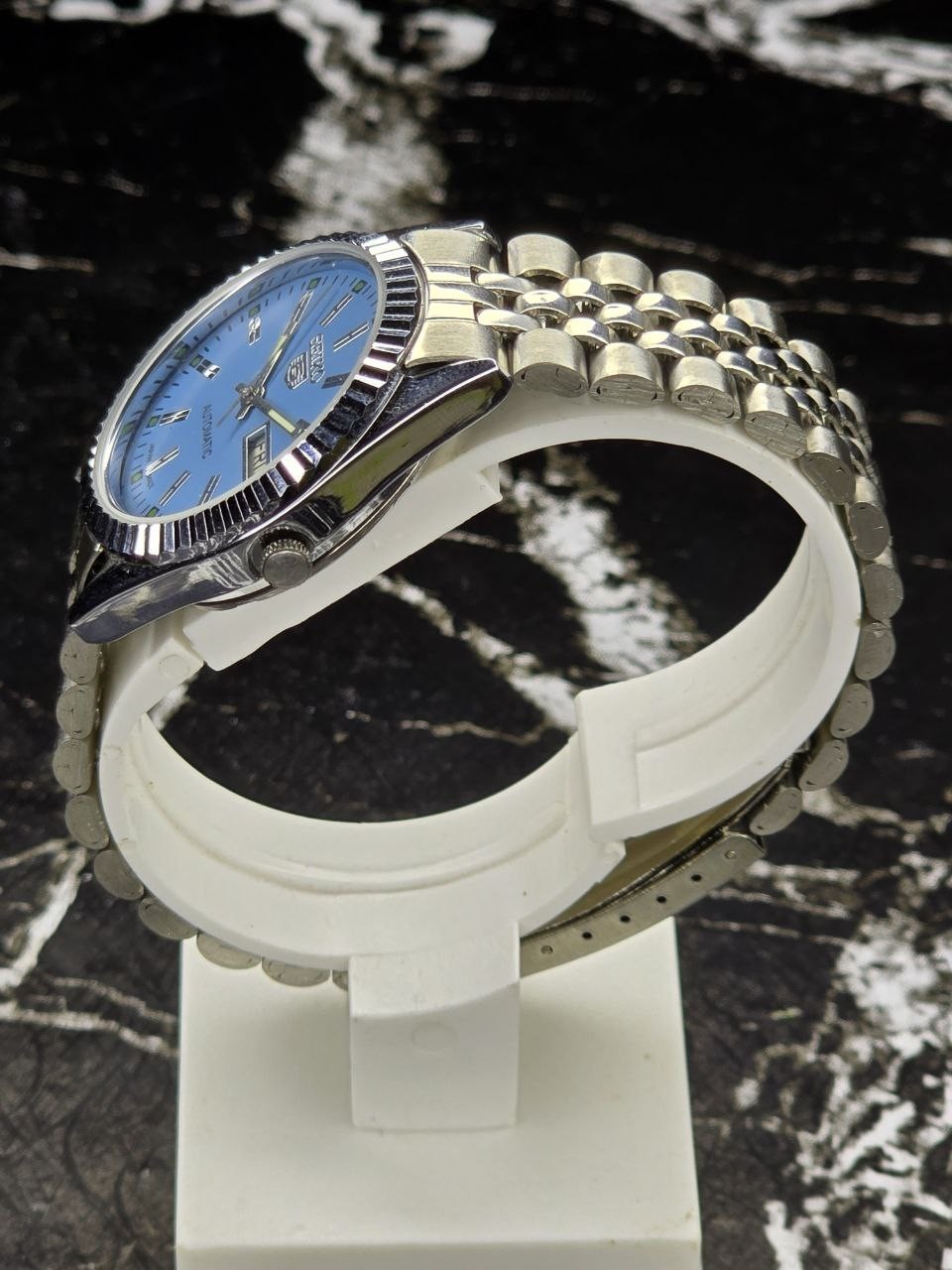 Automatic Seiko Refurbished Blue Dial Day / Date Men’s Wrist Watch Free Shippi