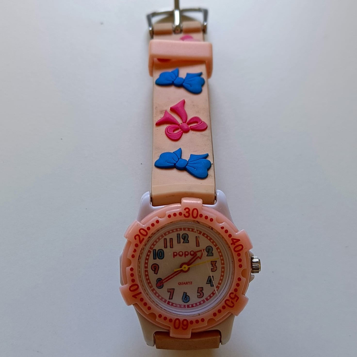 JAXIS Popo Kids Girls Watch Pink Silicone Strap Ribbon Bows Japan Movt TCL36