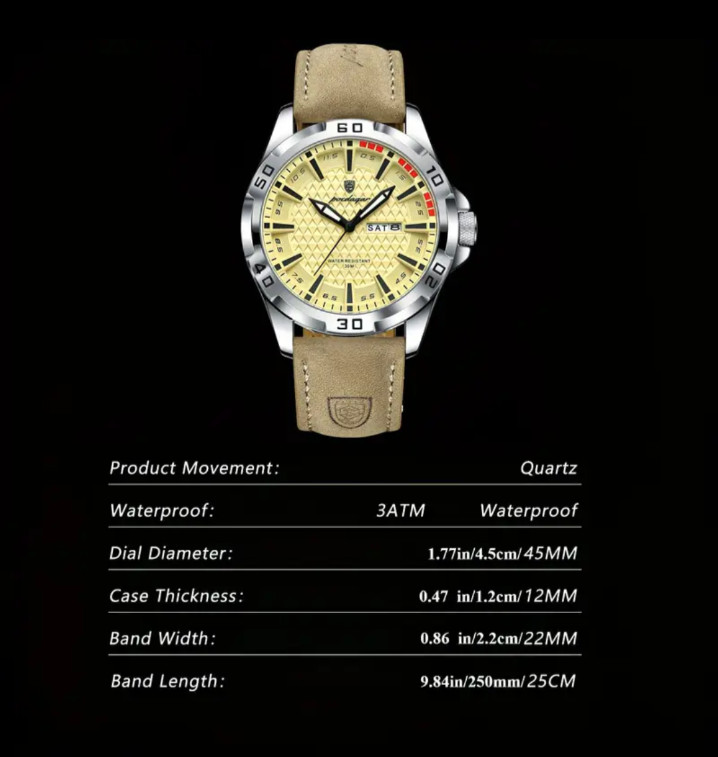 POEDAGAR Men’S Designer Timepiece, Elegant And Opulent Faux Leather Sports Calen