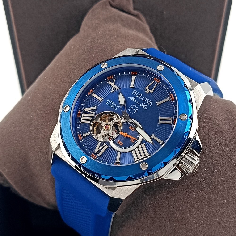 Bulova Marine Star 98A303 Blue Dial Rubber Strap Automatic Men’s Watch 44 mm