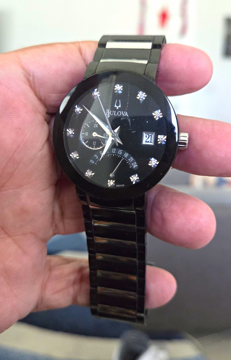 Bulova 98D109 Men’s Black Dial Diamond Markers Date Quartz Watch 42mm