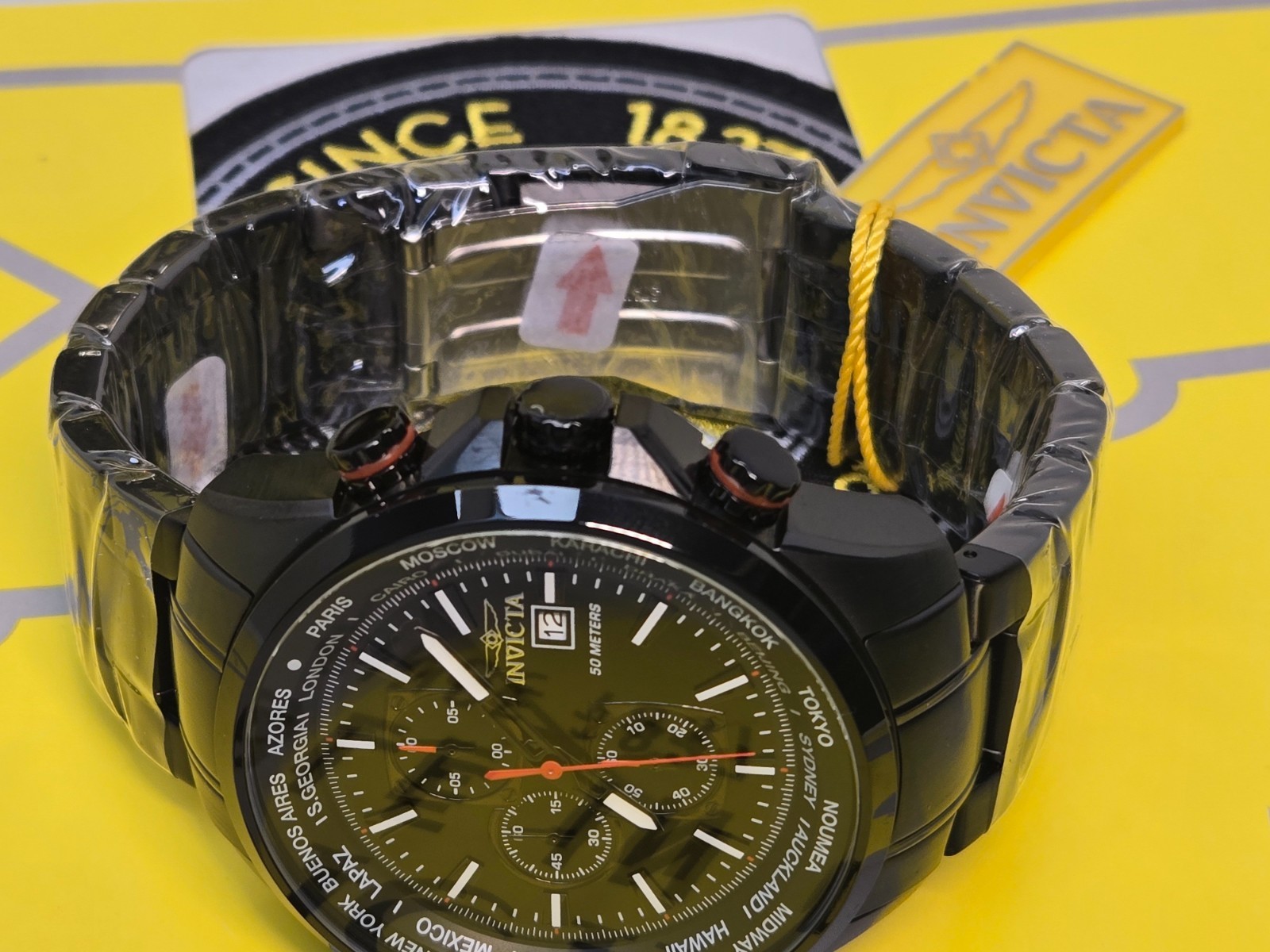Invicta Aviator Interceptor Men Watch 50mm Black Steel Chrono w/ Slide Bezel NEW