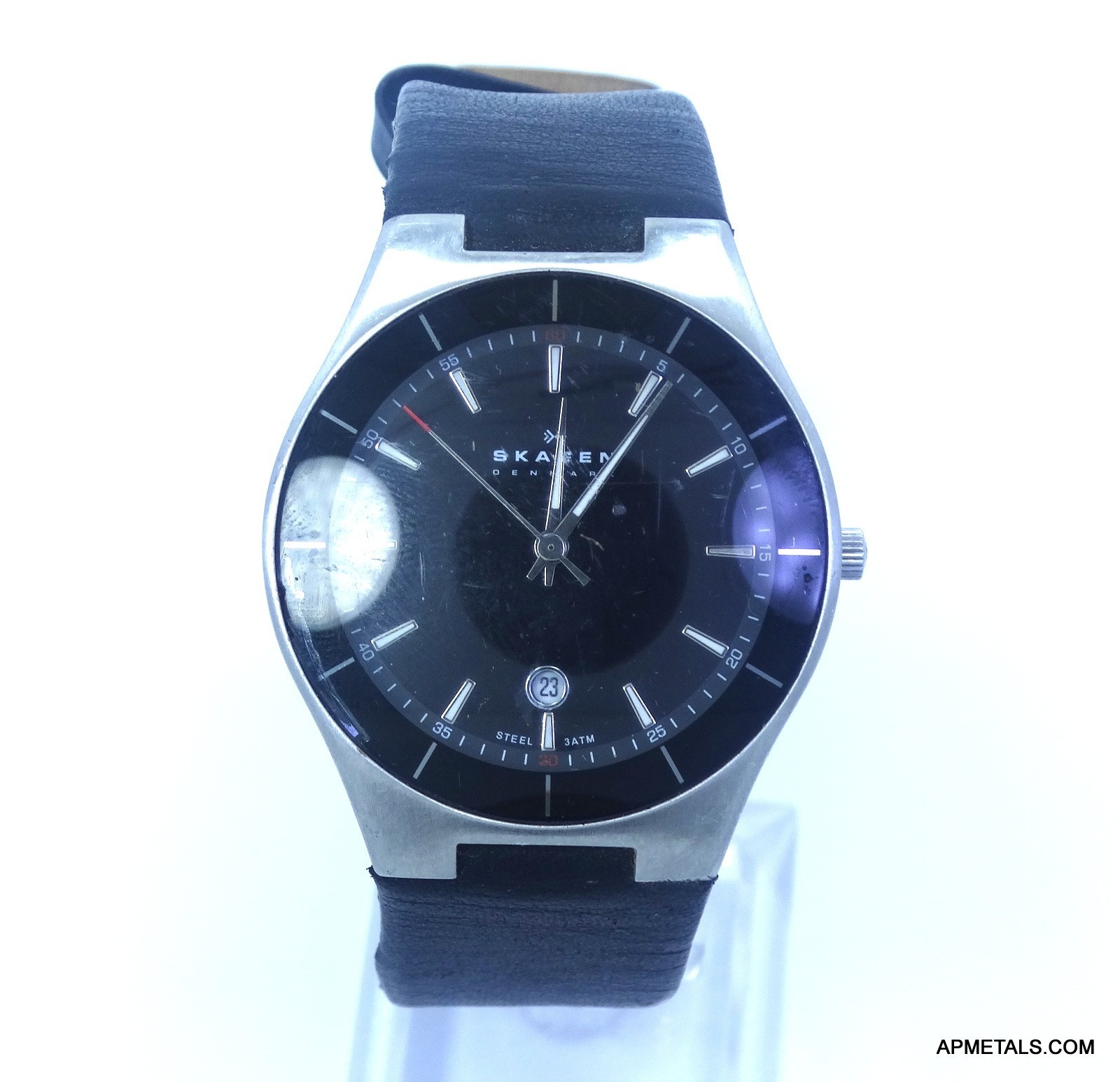 SKAGEN DENMARK SKW6039 STEEL Leather Black Dial Quartz Watch Mineral Crystal