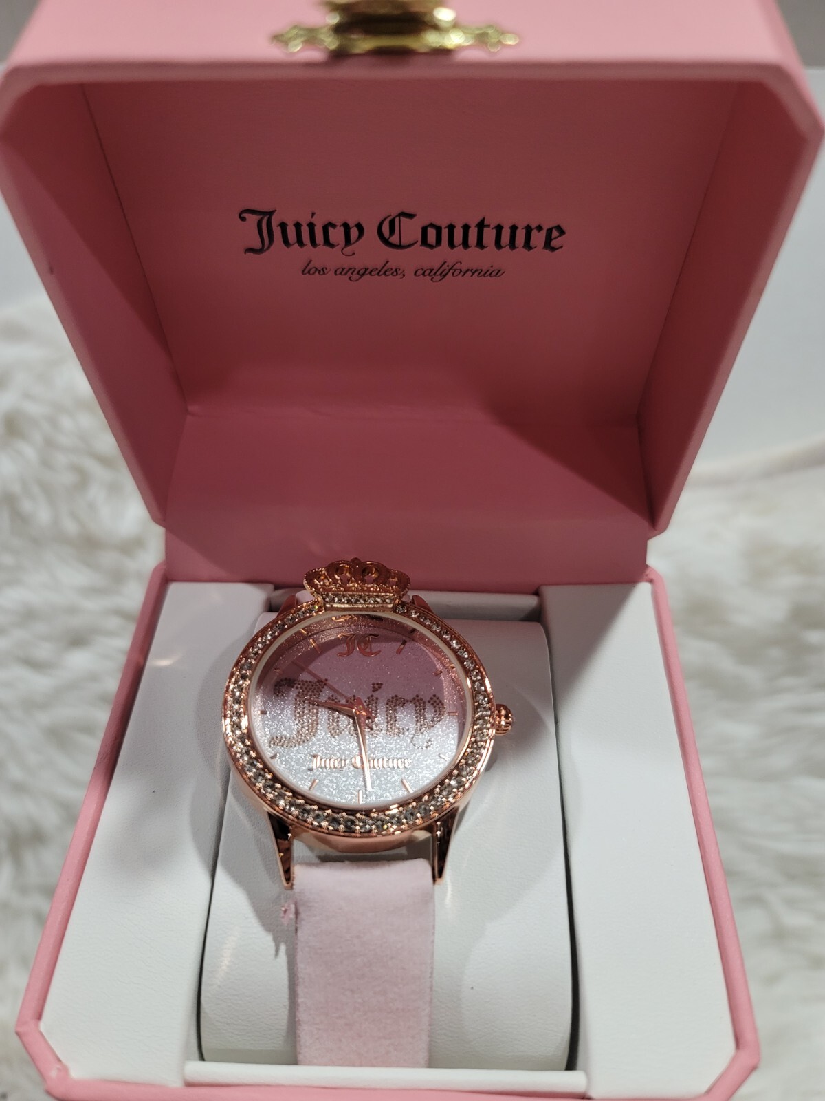 Juicy Couture Crystal Crown Rose Gold Toned watch Pink Bezel New In Box