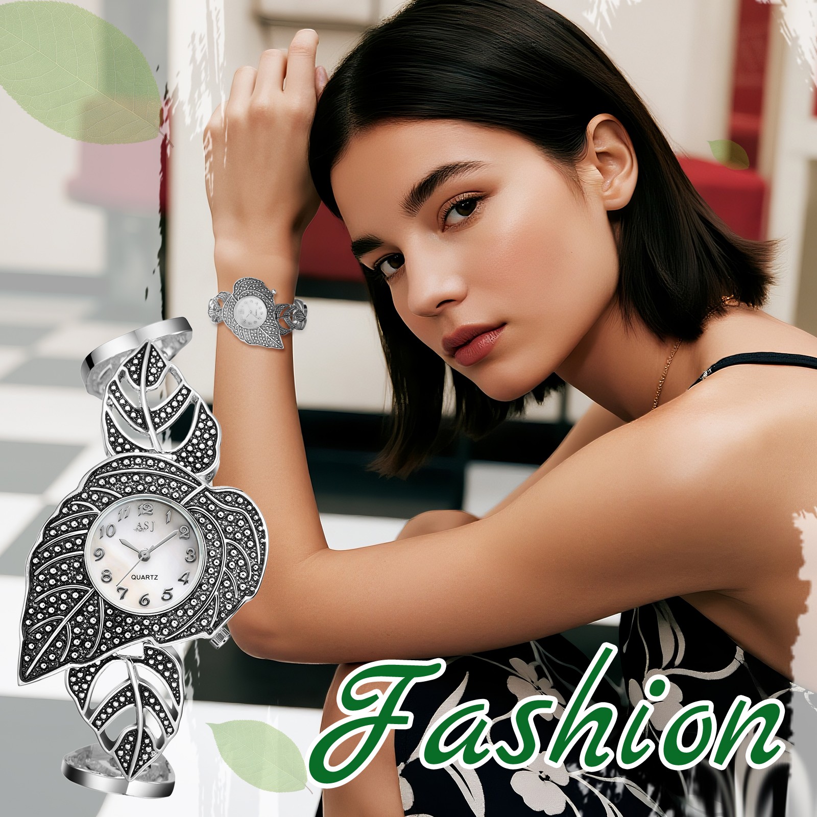 Women’s Leaf Bracelet Quartz Wrist Watches T oggle Clasp Native American Jewelry