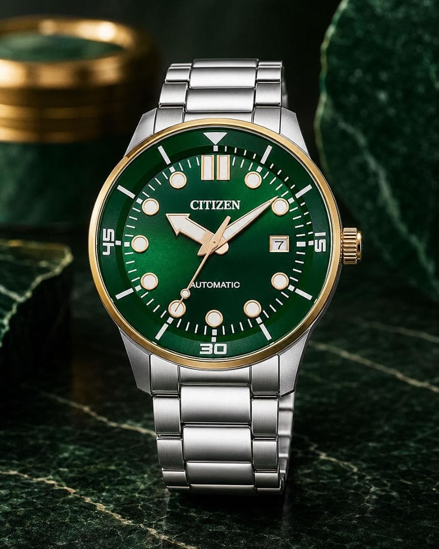 New Citizen Mechanical Automatic Watch with Transparent Back Emerald Green 100m
