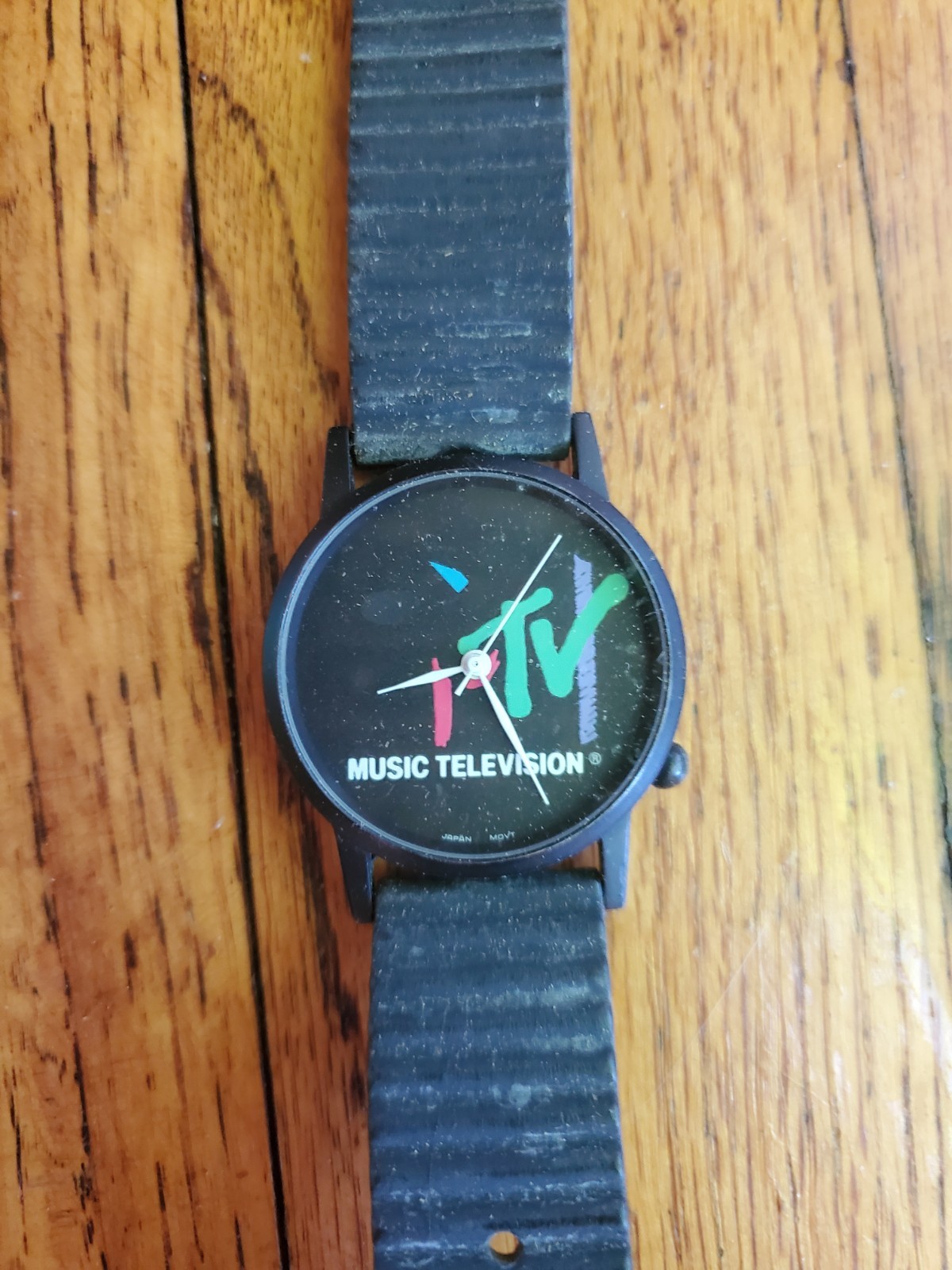 Vintage 1990s MTV Watch Logo Black Pink Blue Purple Green w/ Ridged Silicon Band