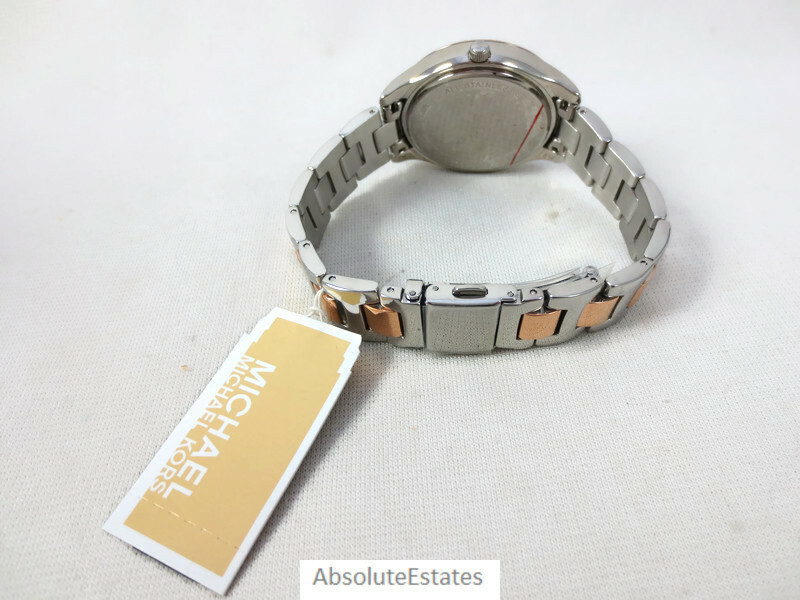 NEW Michael Kors Liliane Pave Glitz Two Tone Rose Gold Silver Watch MK4625 + Box