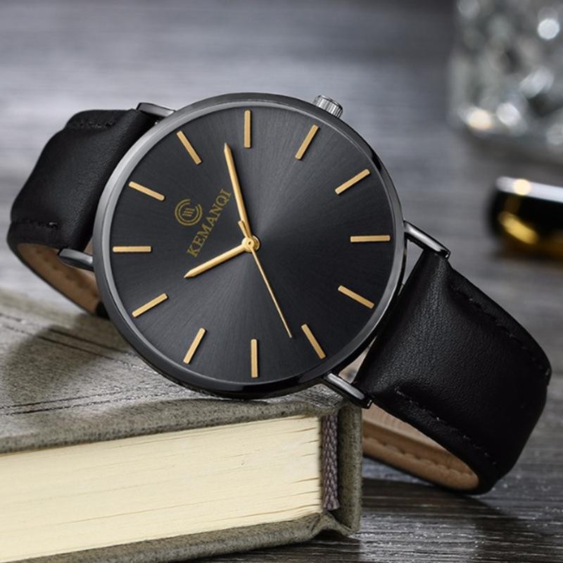 Ultra-thin Dial With Leather Band Numberless Quartz Wristwatches For Men