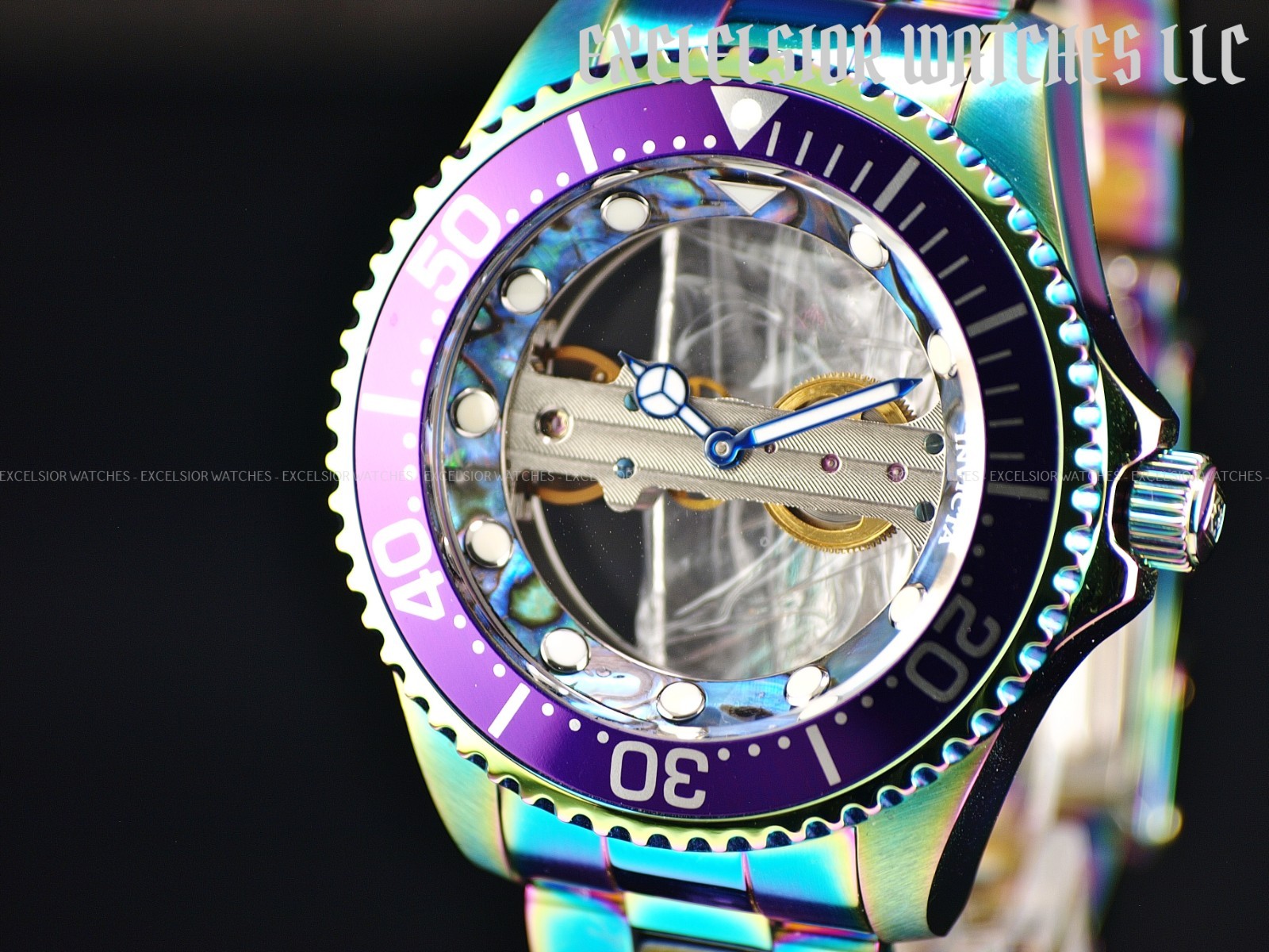 Rare Invicta 47mm Pro DIVER Hand Wind Mechanical Iridescent See Thru Dial Watch