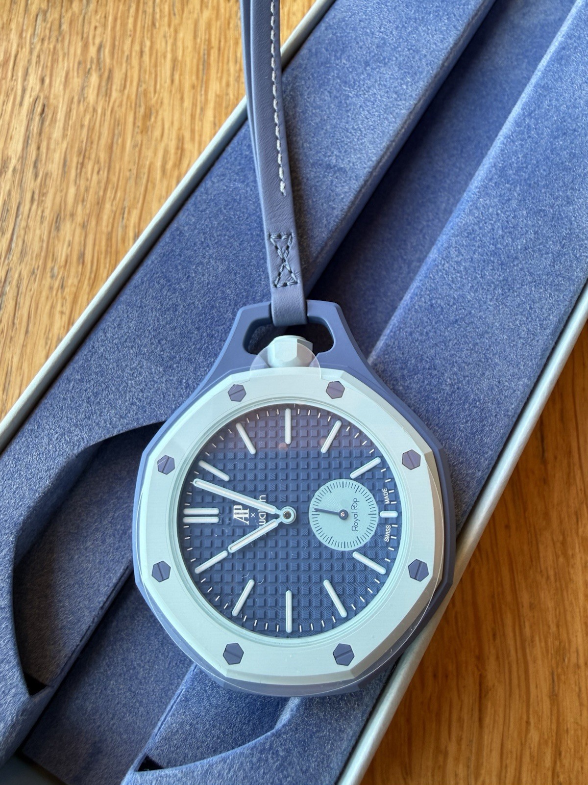 Swatch Royal Pop Lan Ba Blue Automatic 41mm Octagon Watch Leather Strap Box